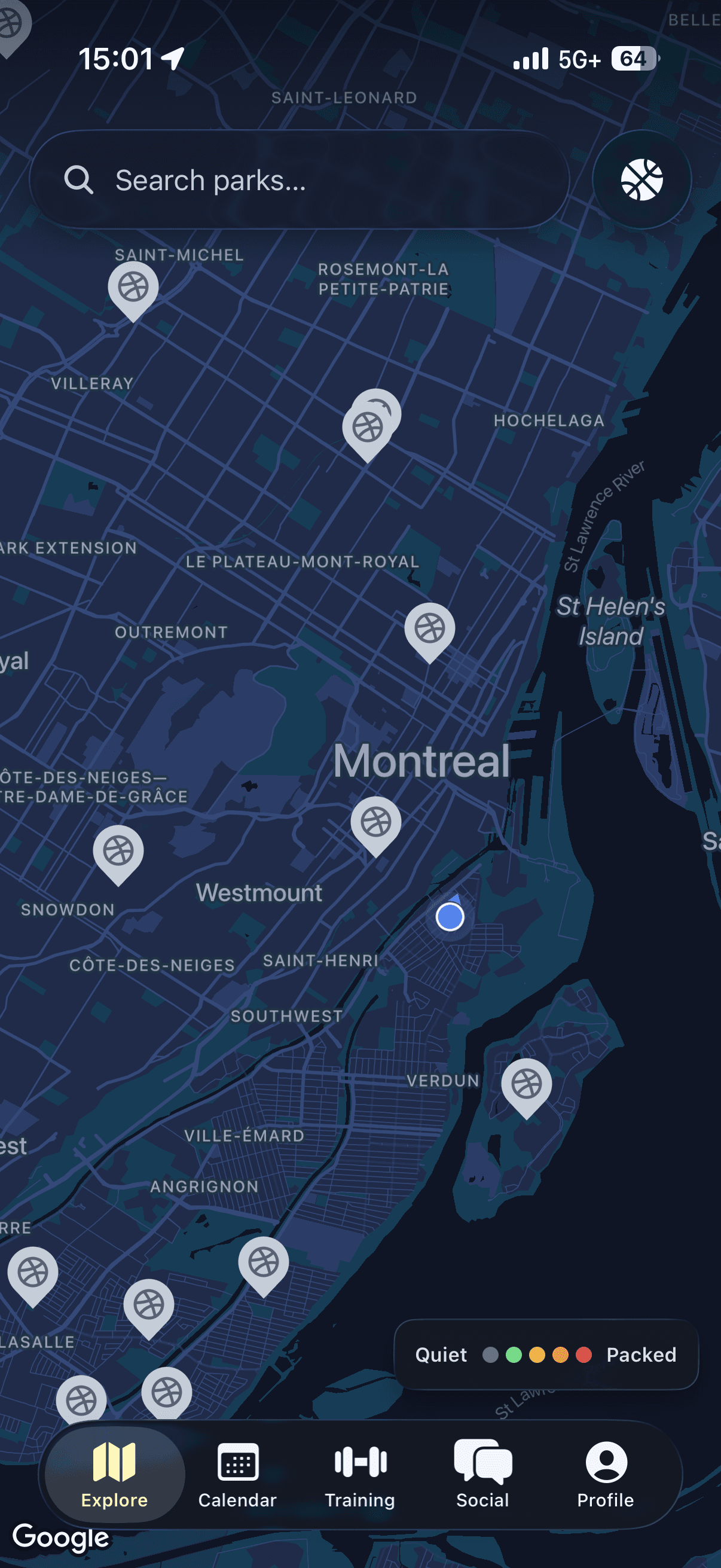 Live map of pickup games across Montreal